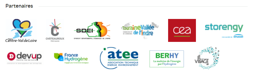 Partenaires : Centre-Val de Loire - Châteauroux Métropole - SDEI - Touraine, Vallée de L'Indre - CEA - Storengy - Devup - France Hydrogène - Atee, Association Technique Énergie Environnement - BERHY, la maîtrise de l'énergie par l'hydrogène - Le Village