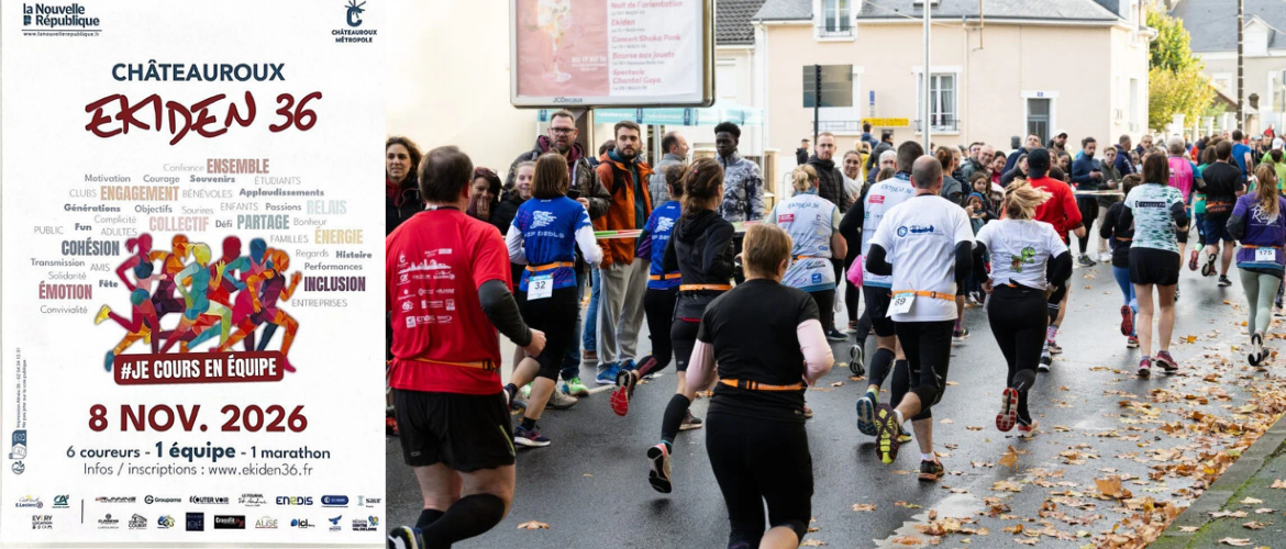 Affiche et gens qui particpent à l'Ekiden 36